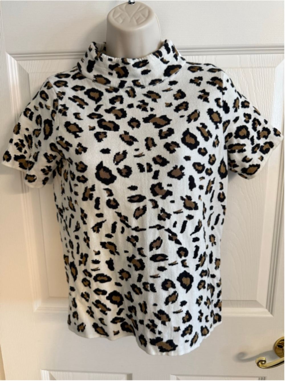 Field Flower by Anthropologie "Naomi" Leopard Print Mock Neck Sweater Tee SZ S